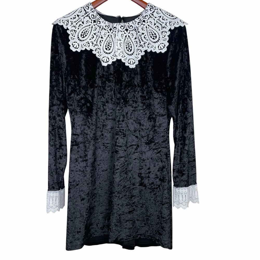 Womens Dress Sz S Crushed Velvet Wednesday Lace Collar Cosplay Goth Gothic‎